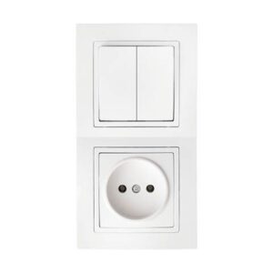 Блок выкл. 2 клав. + розетка (скрытая, б/з) белая, Уют, Bylectrica