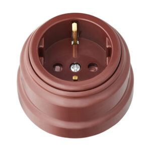 Розетка 1-ая (открытая, с/з, з/ш) коричневая, Ретро, BYLECTRICA
