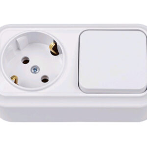 Блок выкл. 1 клав. + розетка (открытая, с/з) белая, Вариант, Bylectrica