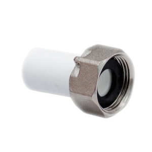 Штуцер ПП для присоединения счетчика воды 20х3/4", бел. РТП