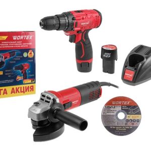 Набор электроинструмента WORTEX одноручная ушм + аккум. дрель-шуруповерт МЕГА АКЦИЯ в кор.
