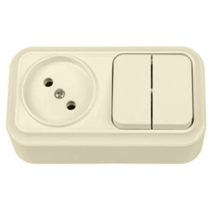 Блок выкл. 2 клав. + розетка (открытая, б/з) бежевая, Вариант, BYLECTRICA