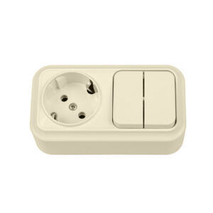 Блок выкл. 2 клав. + розетка (открытая, с/з) бежевая, Вариант, BYLECTRICA