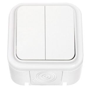 Выключатель 2 клав. (открытый, 10А, брызг. защ.) белый, Пралеска Аква, BYLECTRICA