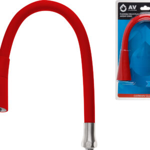 Излив гибкий с двухрежимной лейкой красный для смесителя, AV Engineering