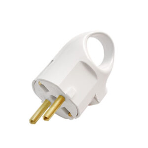 Вилка угловая с ушком (с/з, 16А, 250В) белая, Bylectrica
