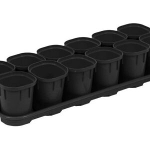 Набор горшков для выращивания рассады с поддоном, 12 шт х 200 мл, Smart Solution, оникс, INGREEN