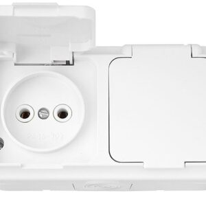 Розетка 2-ая (открытая, б/з, брызг. защ.)белая, Пралеска Аква, BYLECTRICA