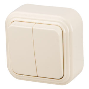 Выключатель 2 клав. (открытый, до 6А) бежевый, Стандарт, Юпитер