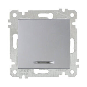 Выключатель 1-клав. (с подсветкой, скрытый, без рамки, винт. зажим) серебро, RITA, MUTLUSAN
