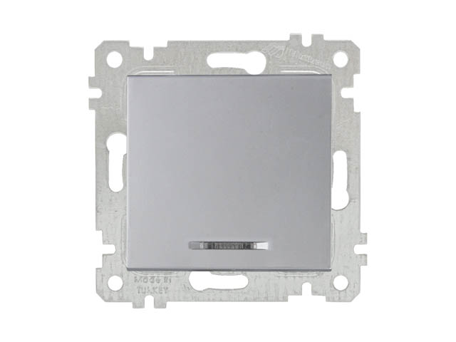 Выключатель 1-клав. (с подсветкой, скрытый, без рамки, винт. зажим) серебро, RITA, MUTLUSAN