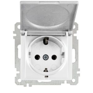 Розетка 1-ая (скрытая, с/з, с крышкой) белая, ELITRA, MUTLUSAN