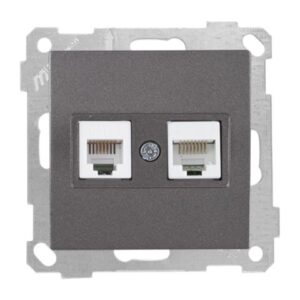 Розетка телефонная + компьютерная (RJ12+Cat5e) дымчатая, ELITRA, MUTLUSAN