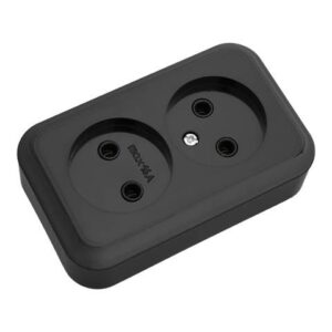 Розетка 2-ая (открытая, б/з) черная, Пралеска, Bylectrica