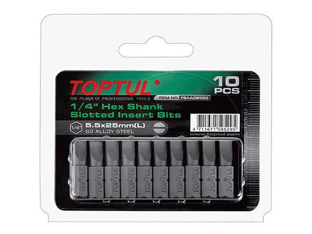 Насадка шлицевая 0,5х3,0х25мм 10шт блистер TOPTUL