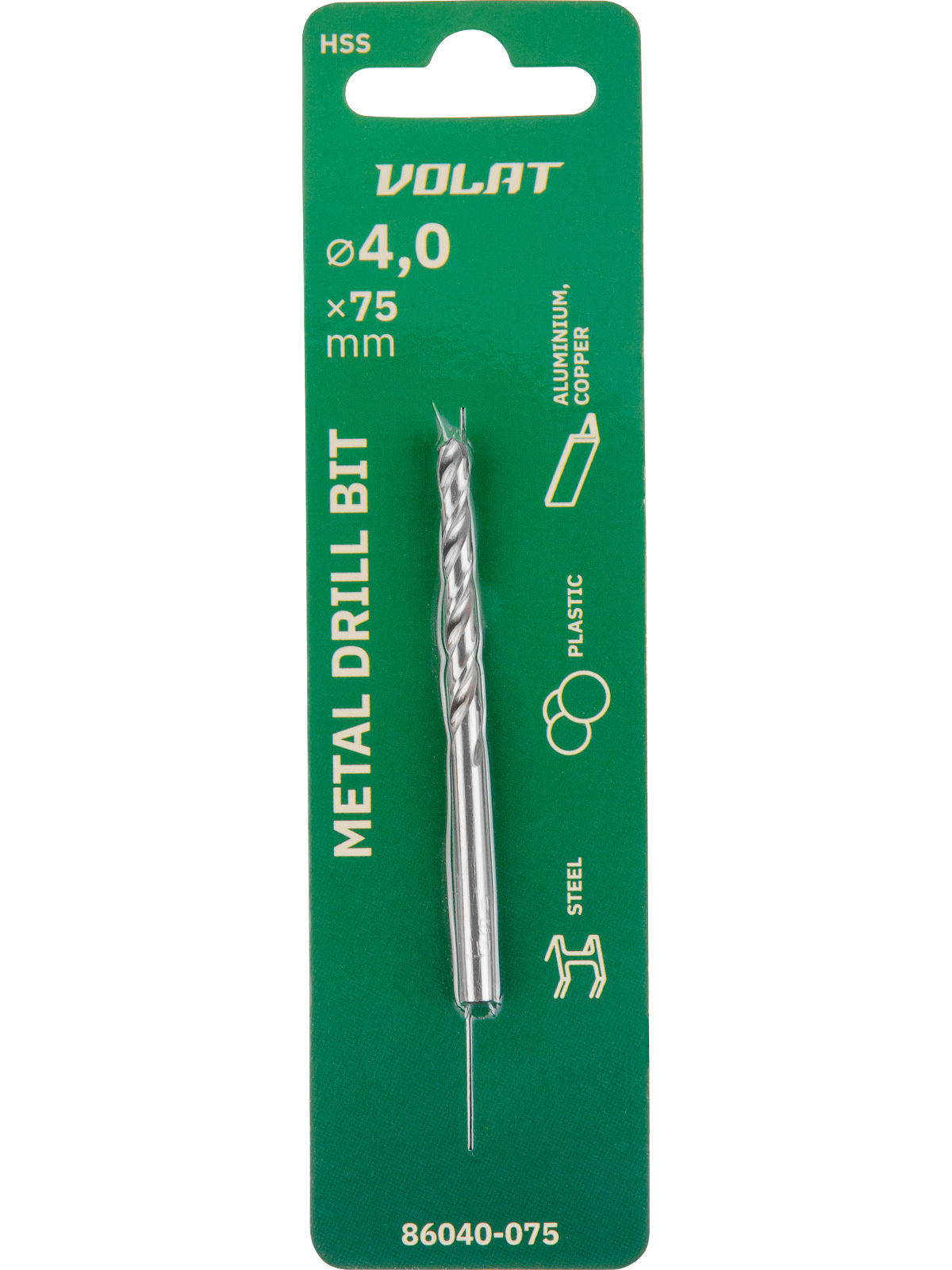 Сверло по металлу ц/х 4.0х43х75 мм HSS ВОЛАТ