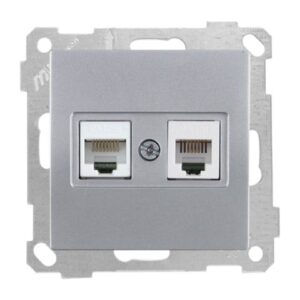 Розетка телефонная + компьютерная (RJ12+Cat5e) серебро, ELITRA, MUTLUSAN