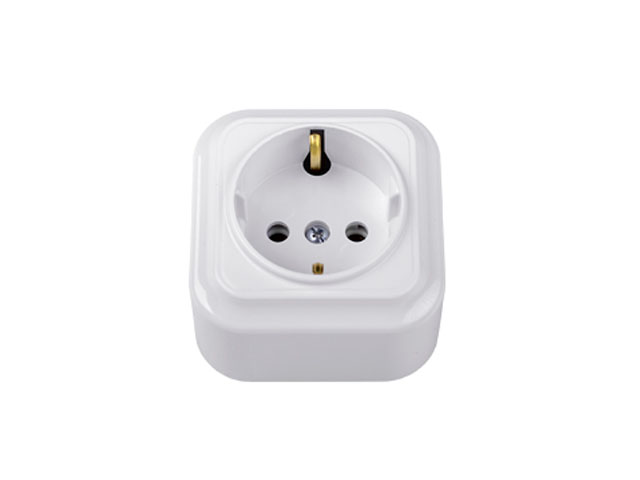 Розетка 1-ая (открытая, с/з) белая, Вариант, Bylectrica