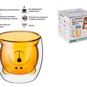 Стакан стеклянный с двойными стенками, 250 мл, оранжевый, серия Bear, PERFECTO LINEA