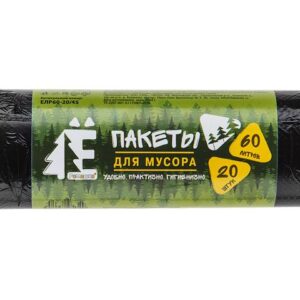 Мешки для мусора, 60 л, 20 шт, "Е-Ромашка", черные, РОМАШКА