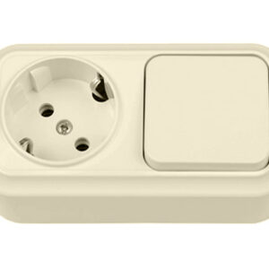 Блок выкл. 1 клав. + розетка (открытая, с/з) бежеваяя, Вариант, BYLECTRICA