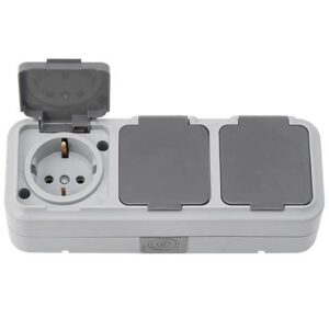 Розетка 3-ая (открытая, с/з, брызг. защ.) серая, Пралеска Аква, Bylectrica