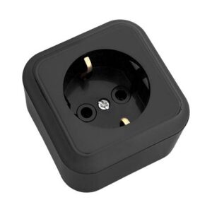 Розетка 1-ая (открытая, с/з) черная, Пралеска, Bylectrica