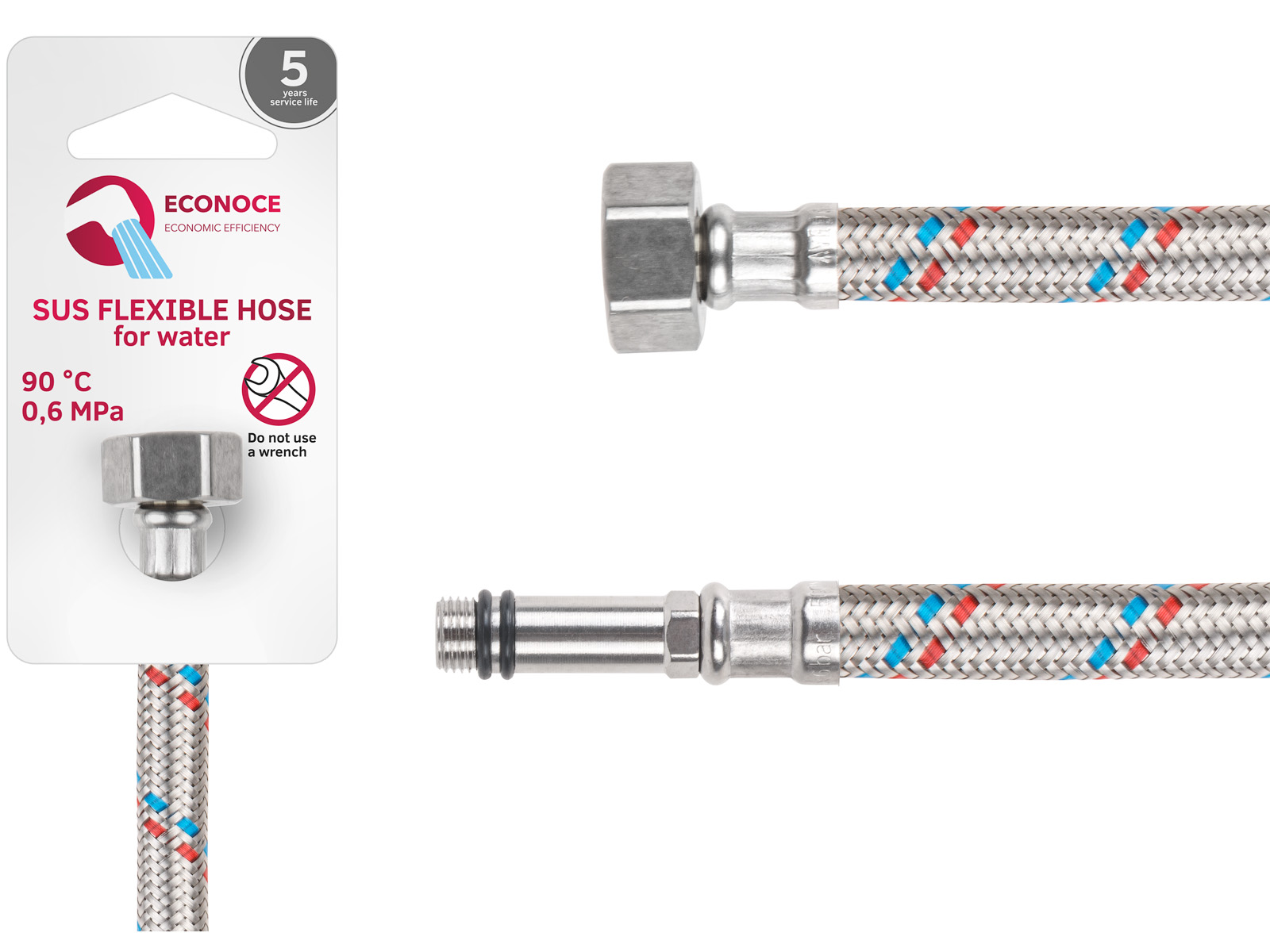 Подводка гибкая, SUS, иголка м10 длинная - гайка 1/2" 80 см ECONOCE