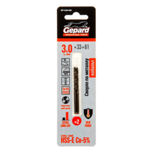 Сверло по металлу ц/х 3.0х33х61 мм HSS-Co, комплект из 2-х шт GEPARD