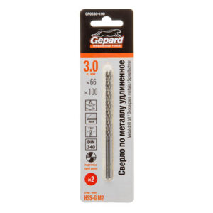 Сверло по металлу ц/х 3.0х66х100 мм удлиненное HSS-G, комплект из 2-х шт GEPARD