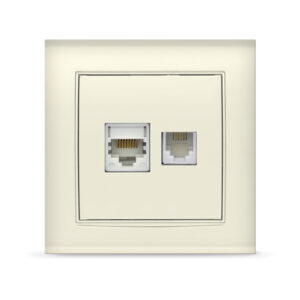 Розетка 2-ая компьютерная и телефонная (скрытая) слоновая кость, Бриллиант, UNIVersal