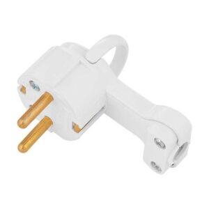 Вилка угловая с откидывающимся ушком (с/з, 16А, 250В) белая, Bylectrica