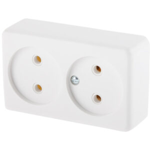 Розетка 2-ая (открытая, б/з) белая, Эконом, Юпитер