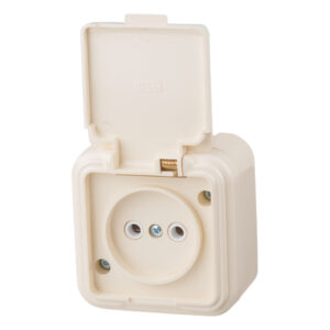 Розетка 1-ая (открытая, б/з, брызг. защ.) бежевая, Стандарт, Юпитер