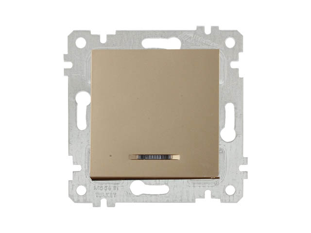 Выключатель 1-клав. (с подсветкой, скрытый, без рамки, винт. зажим) золото, RITA, MUTLUSAN