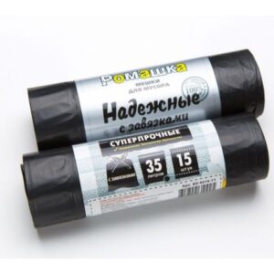 Мешки для мусора с завязками, 35 л, 15 шт, "НАДЕЖНЫЕ", черные, РОМАШКА