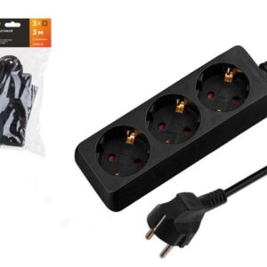 Удлинитель 3м (3 роз., 2,2кВт, с/з, ПВС 3х0,75) черный, Юпитер