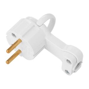 Вилка угловая с откидывающимся ушком (б/з, 6А, 250В) белая, Bylectrica