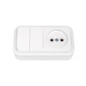 Блок выкл. 2 клав. + розетка (открытая, б/з) белая, Пралеска, Bylectrica