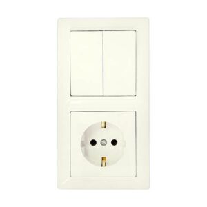 Блок выкл. 2 клав. + розетка (скрытая, с/з) бежевый, Стиль, Bylectrica