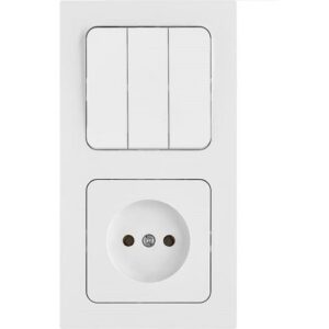 Блок выкл. 3 клав. + розетка (скрытая, б/з) белая, Astrum, BYLECTRICA