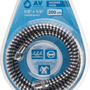 Шланг душевой, PVC, 1/2" г-г 200 см, хром-черн., AV Engineering