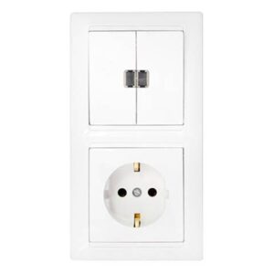 Блок выкл. 2 клав. + розетка (скрытая, с/з) со световой индикацией,белая, Стиль, BYLECTRICA