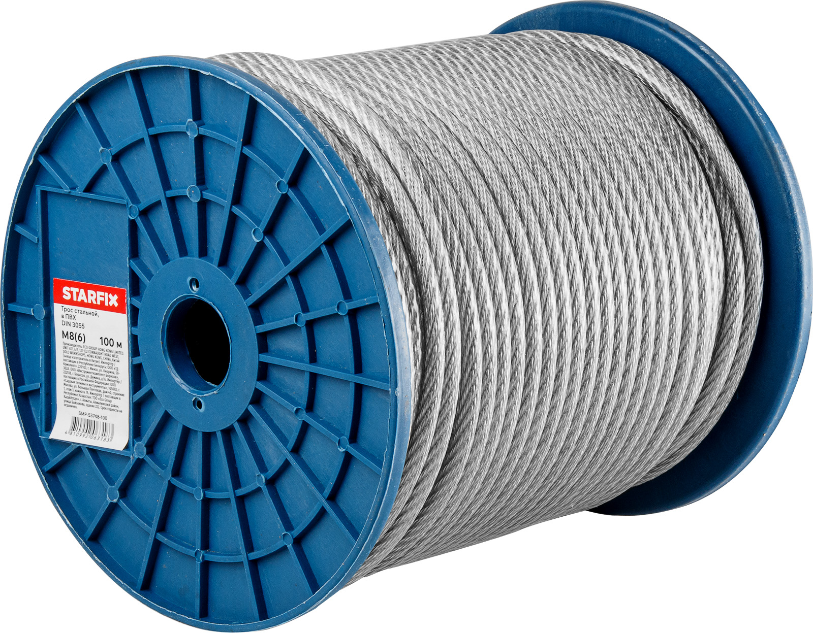 Трос стальной в ПВХ М8(6) DIN 3055 (бухта 100 м) STARFIX