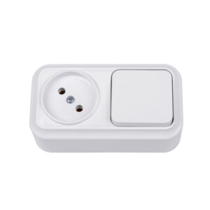 Блок выкл. 1 клав. + розетка (открытая, б/з) белая, Вариант, Bylectrica