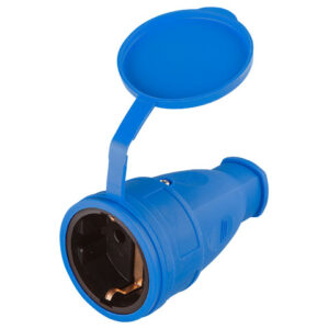 Розетка 1-ая переносная (с/з, 16А,с 250В, брызг. защ.) каучук, синяя Юпитер