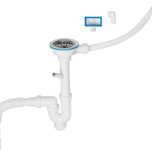 Сифон для кухни прямоточный с аварийным выходом, отвод, выпуск 3 1/2, 1 1/2"-40/50мм, AV Engineering