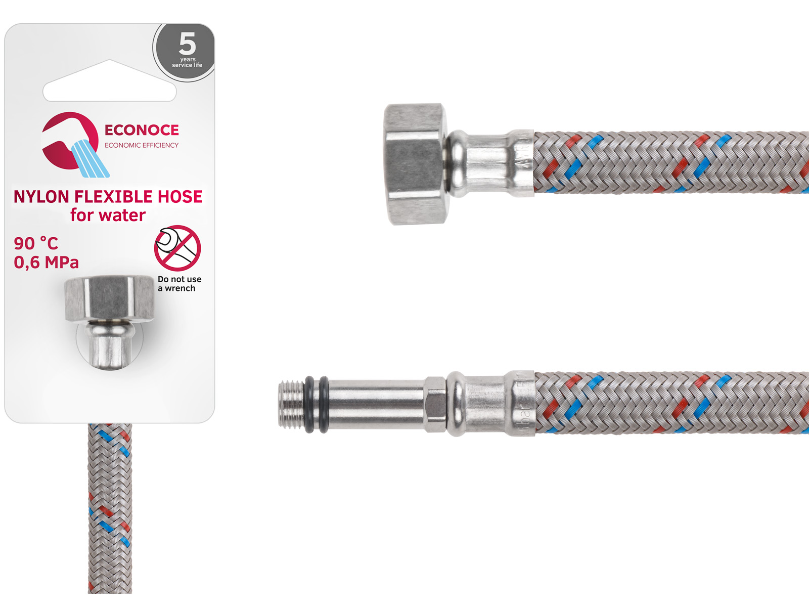 Подводка гибкая, Nylon, иголка м10 длинная - гайка 1/2" 100 см ECONOCE