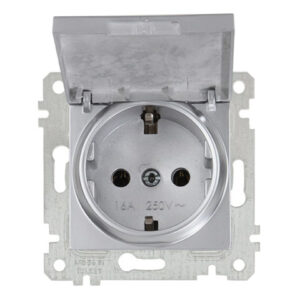 Розетка 1-ая (скрытая, без рамки, с/з, с крышкой) серебро, RITA, MUTLUSAN
