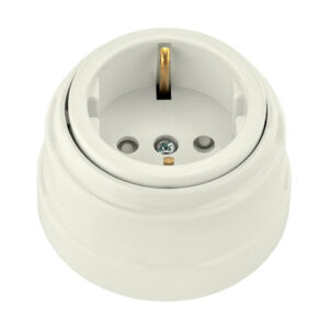 Розетка 1-ая (открытая, с/з, з/ш) бежевая, Ретро, BYLECTRICA